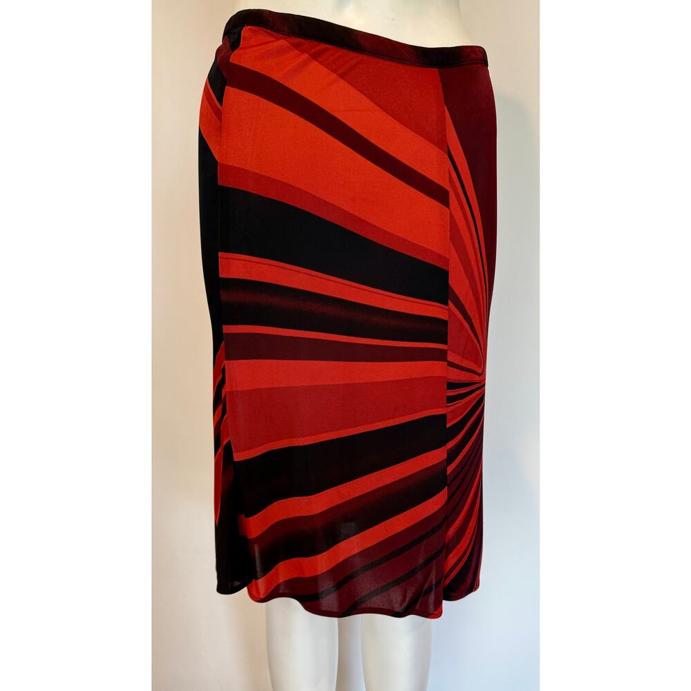 F/W 2000 Gianni Versace by Donatella Red Abstract Flare Viscose Skirt